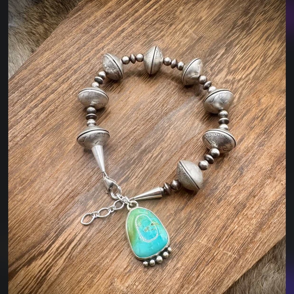 Mercury Dime Bracelet with Kingman turquoise charm